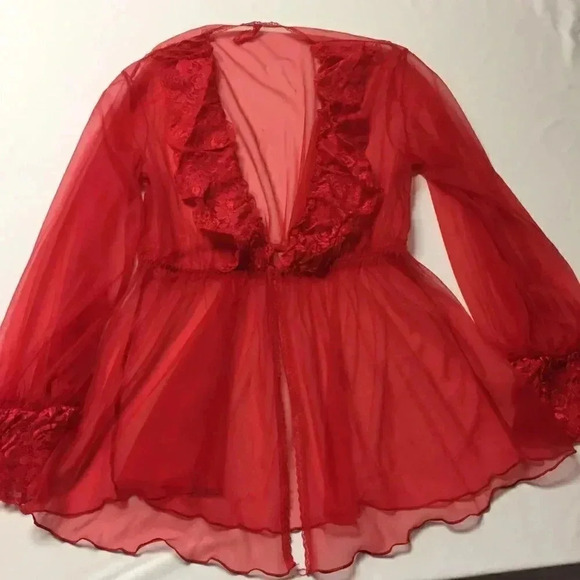 Red Lace & Mesh Cover Up Kimono Robe - Picture 3 of 7